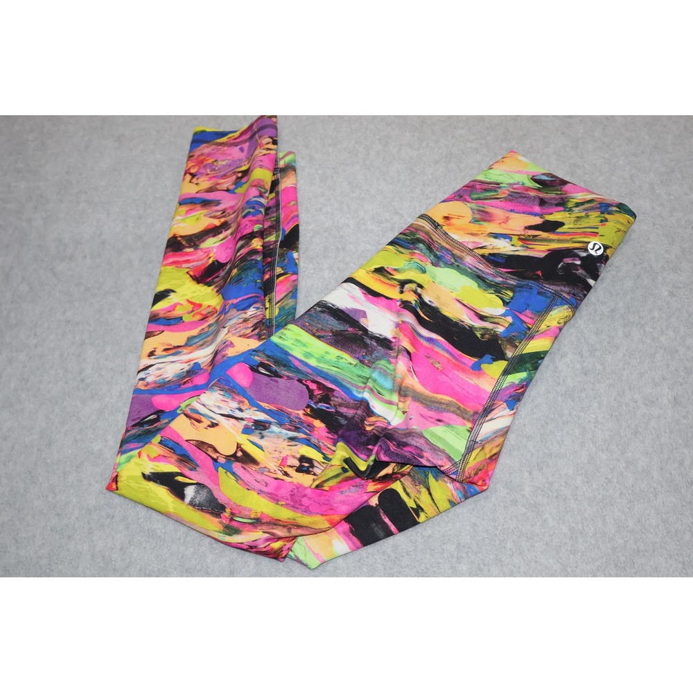 Lululemon Leggings Womens 4 Multicolor Abstract Paint Print High Rise Yoga Pants